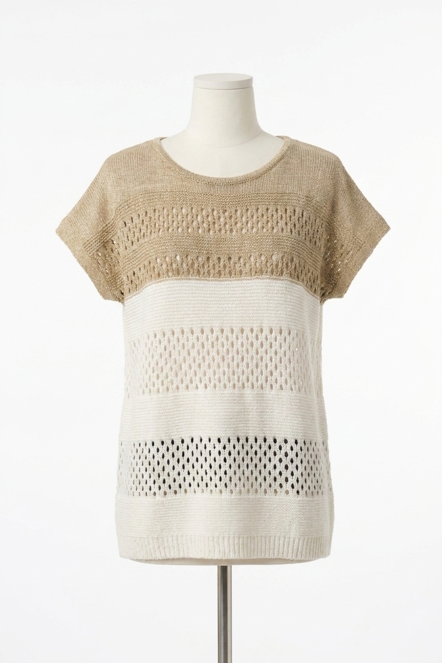 NEW JOSEPH RIBKOFF color block metallic sweater knit pullover in white